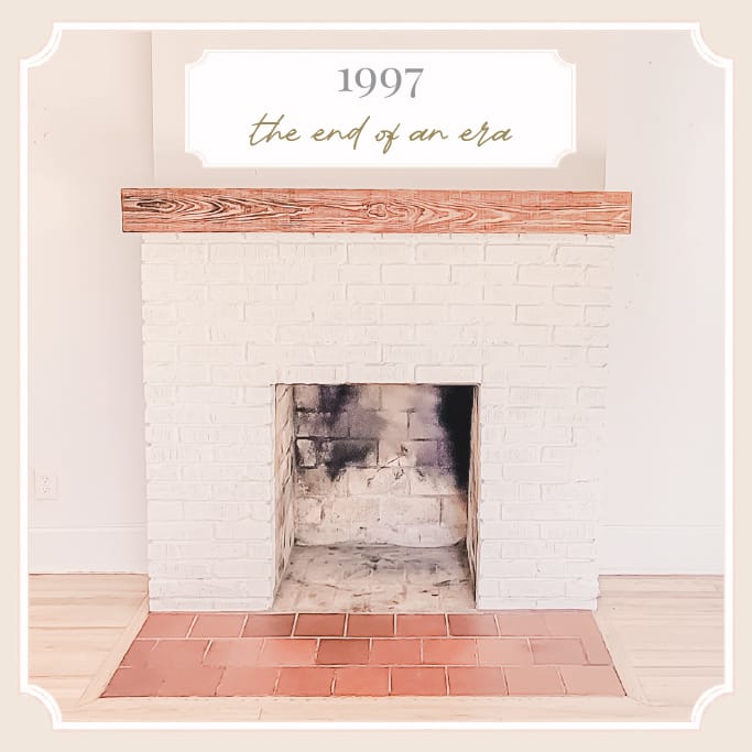Original brick fireplace at The Cottage at Foxhavens, representing the end of the Vaughan family's era in the home in 1997.