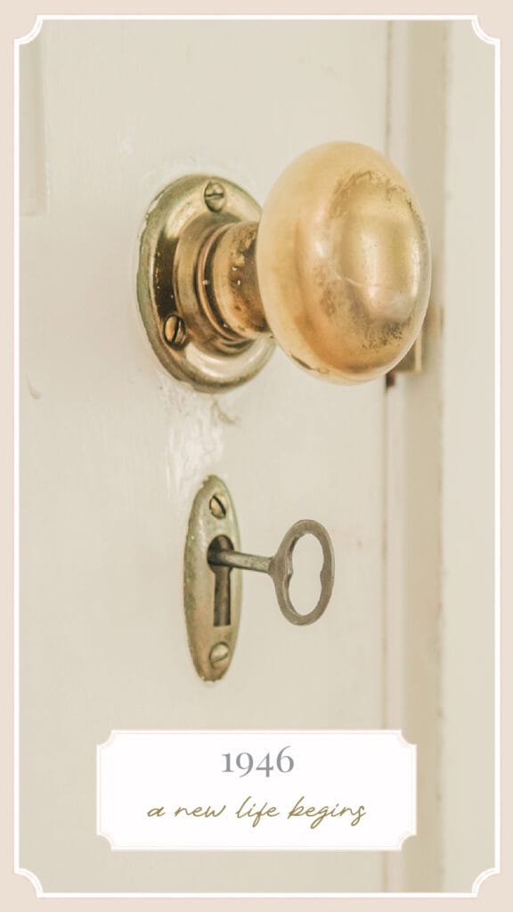 Original brass doorknob and skeleton key at The Cottage at Foxhavens, symbolizing the Vaughan family beginning life in the newly built cottage in 1945.