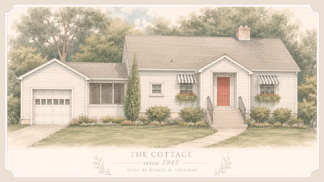 Illustration of The Cottage at Foxhavens circa 1945
